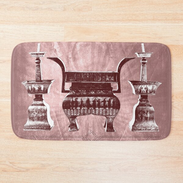 Item preview, Antique Chinese Bronze Altar Set Censer Candlesticks in Red designed and sold by Ghoul Enterprises.
