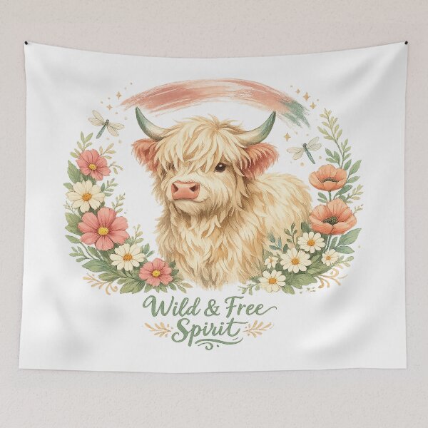 Item preview, Wild and Free Spirit Highland Cow Floral Cottagecore Farm Art Design designed and sold by inkoutninja.