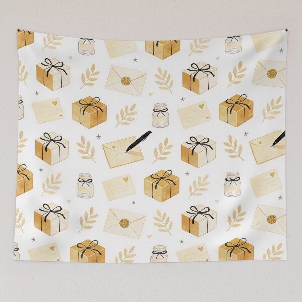 Item preview, Cute Golden Gift Box Letter Pen Watercolor Pattern designed and sold by FestivityFinds.