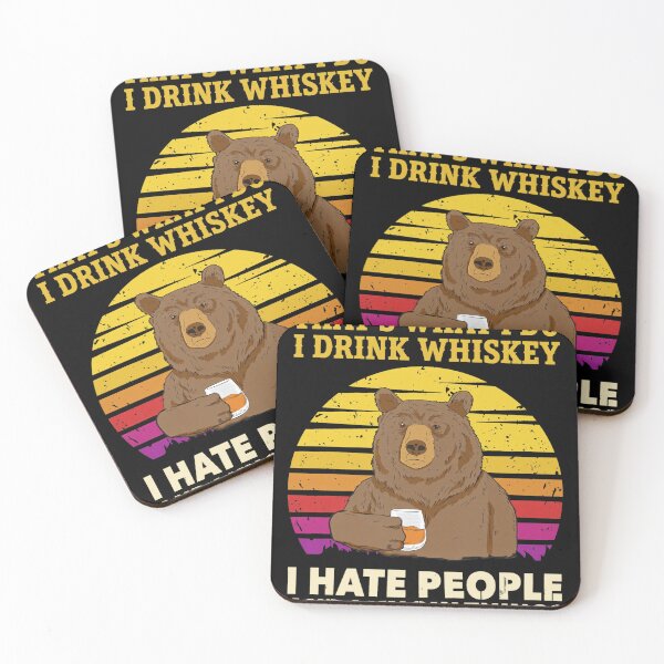 Item preview, Bear Drinks Whiskey Hates People Knows Things Funny Retro Sunset designed and sold by JOANDOORNE.