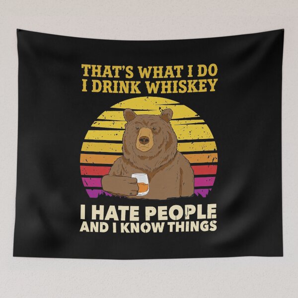 Item preview, Bear Drinks Whiskey Hates People Knows Things Funny Retro Sunset designed and sold by JOANDOORNE.