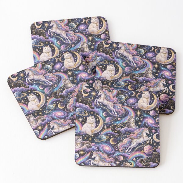 Item preview, Celestial Cats Unicorns and Rainbows in Space Pattern designed and sold by Flower Magic .