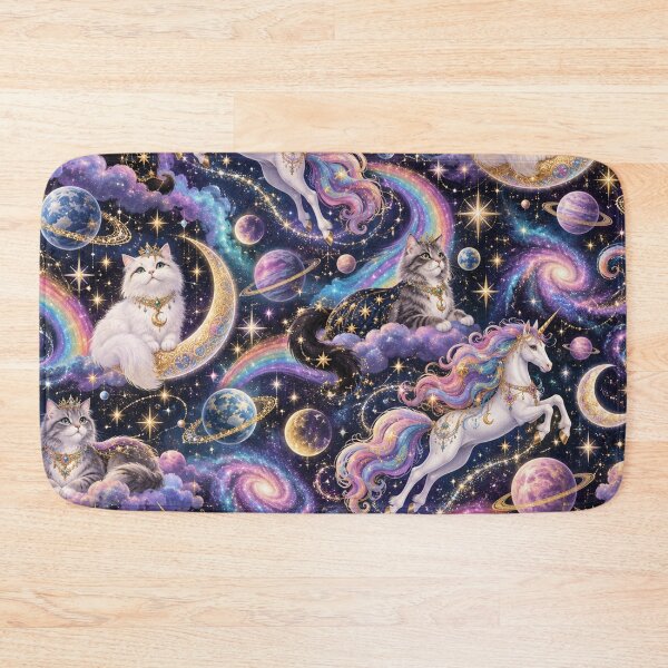 Item preview, Celestial Cats Unicorns and Rainbows in Space Pattern designed and sold by Flower Magic .