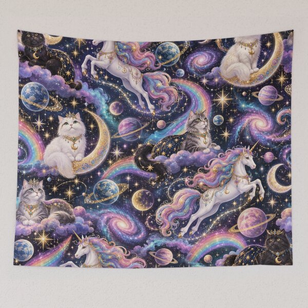 Item preview, Celestial Cats Unicorns and Rainbows in Space Pattern designed and sold by Flower Magic .