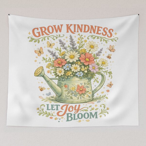 Item preview, Grow Kindness Let Joy Bloom Floral Watering Can Cottagecore Art Design designed and sold by inkoutninja.