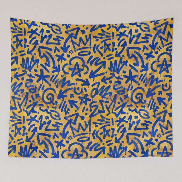 Item preview, Gold Metallic Blue Graffiti Tags Street Art Pattern designed and sold by FestivityFinds.