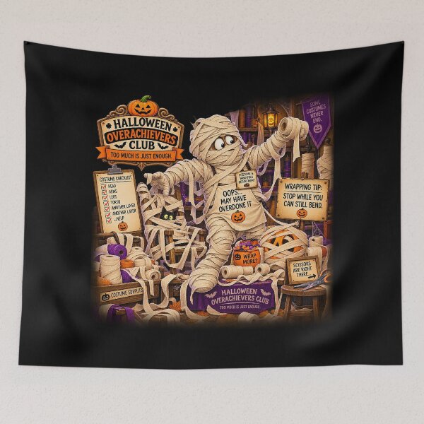 Item preview, ⚡HALLOWEEN OVERACHIEVERS CLUB -  Manny Mummy's Costume & Wrapping Department - dark version designed and sold by WheelieGdArt.