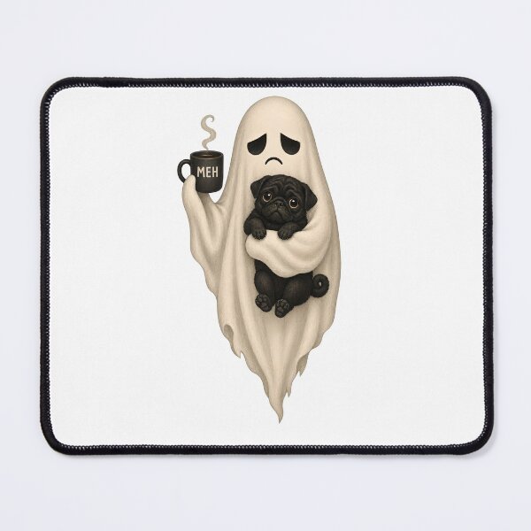 Item preview, Cute Ghost Holding Black Pug Dog Coffee Meh Halloween designed and sold by Flamurh1.