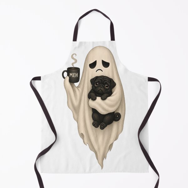 Item preview, Cute Ghost Holding Black Pug Dog Coffee Meh Halloween designed and sold by Flamurh1.