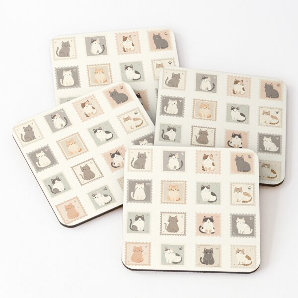 Item preview, Cute Vintage Cat Postage Stamp Grid Pattern designed and sold by FestivityFinds.