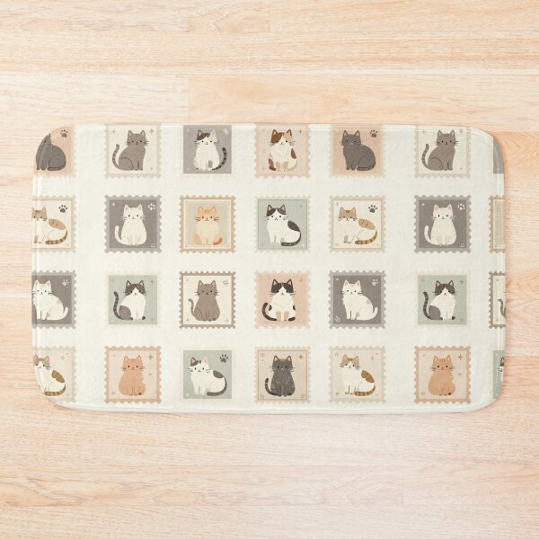 Item preview, Cute Vintage Cat Postage Stamp Grid Pattern designed and sold by FestivityFinds.