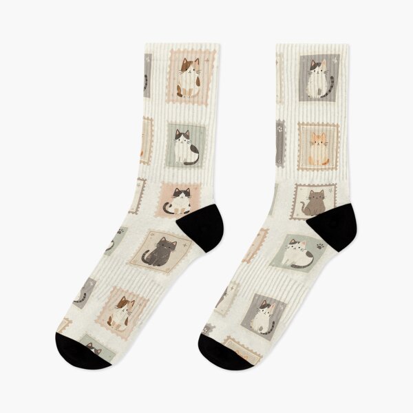 Item preview, Cute Vintage Cat Postage Stamp Grid Pattern designed and sold by FestivityFinds.