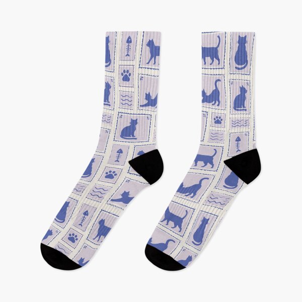 Item preview, Cute Blue Cat Postage Stamp Seamless Pattern designed and sold by FestivityFinds.