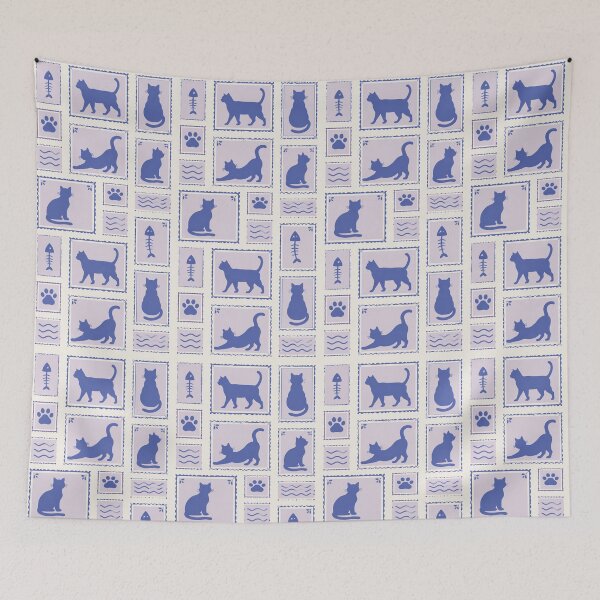 Item preview, Cute Blue Cat Postage Stamp Seamless Pattern designed and sold by FestivityFinds.