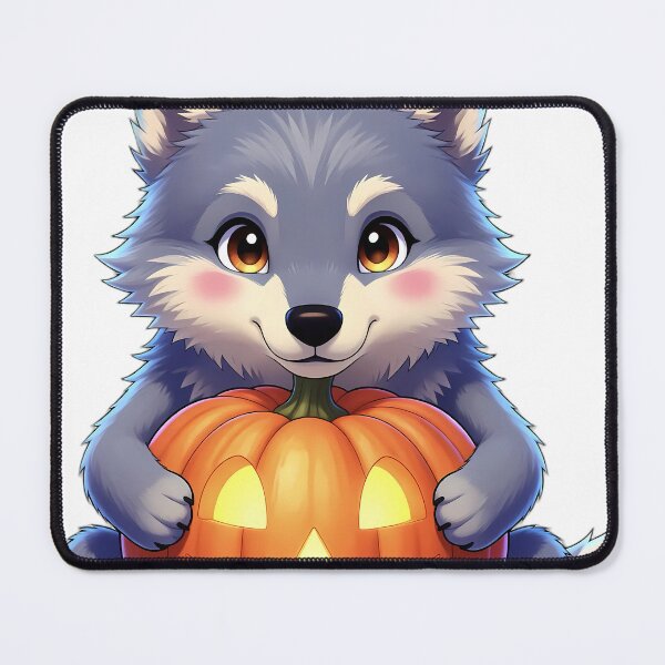 Item preview, Cute Gray Wolf Puppy Hugging Carved Jack-o'-Lantern Pumpkin designed and sold by pumsquare.