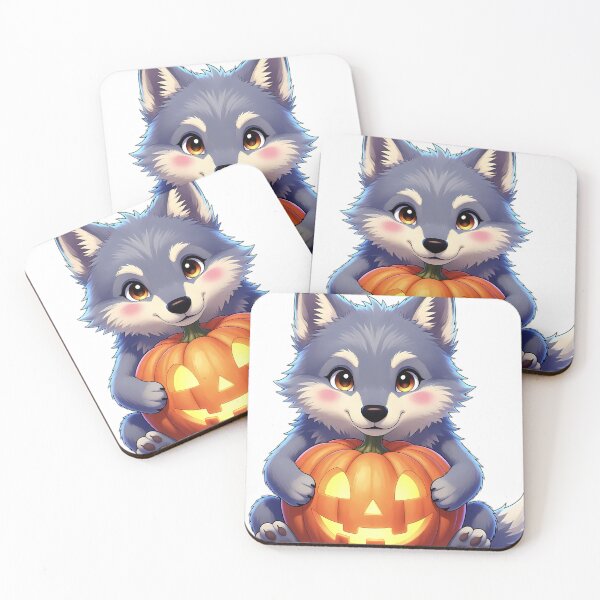 Item preview, Cute Gray Wolf Puppy Hugging Carved Jack-o'-Lantern Pumpkin designed and sold by pumsquare.