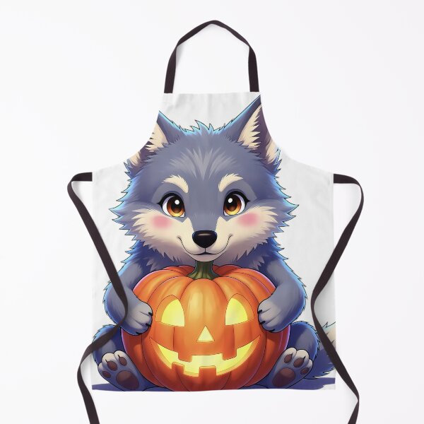 Item preview, Cute Gray Wolf Puppy Hugging Carved Jack-o'-Lantern Pumpkin designed and sold by pumsquare.