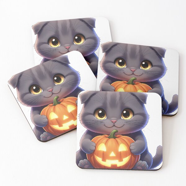 Item preview, Cute Scottish Fold Kitten Hugging Glowing Jack-o'-Lantern Pumpkin designed and sold by pumsquare.