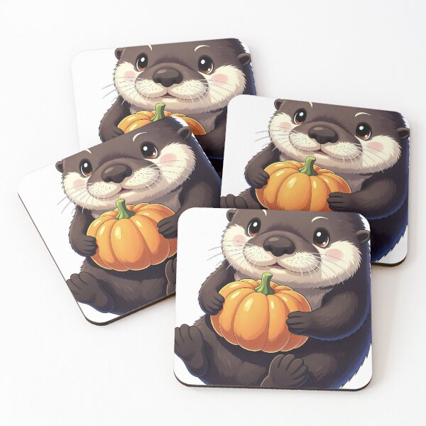 Item preview, Cute Sea Otter Floating and Hugging Mini Autumn Pumpkin designed and sold by pumsquare.