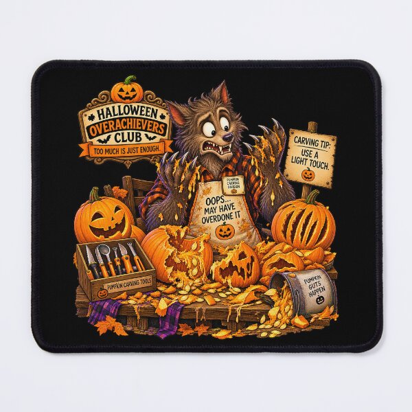 Item preview, ⚡HALLOWEEN OVERACHIEVERS CLUB -  Wally Werewolf’s Pumpkin Carving Catastrophe - dark version designed and sold by WheelieGdArt.