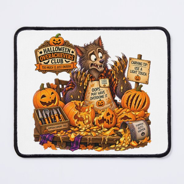 Item preview, ⚡HALLOWEEN OVERACHIEVERS CLUB - Wally Werewolf’s Pumpkin Carving Catastrophe designed and sold by WheelieGdArt.