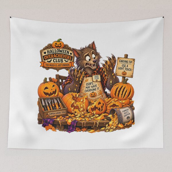Item preview, ⚡HALLOWEEN OVERACHIEVERS CLUB - Wally Werewolf’s Pumpkin Carving Catastrophe designed and sold by WheelieGdArt.