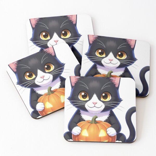Item preview, Cute Tuxedo Kitten Hugging Smiling Jack-o'-Lantern Pumpkin designed and sold by pumsquare.