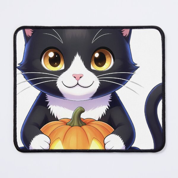 Item preview, Cute Tuxedo Kitten Hugging Smiling Jack-o'-Lantern Pumpkin designed and sold by pumsquare.