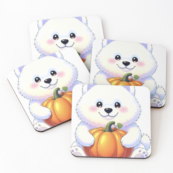 Item preview, Cute Samoyed Puppy Hugging Big Autumn Harvest Pumpkin designed and sold by pumsquare.