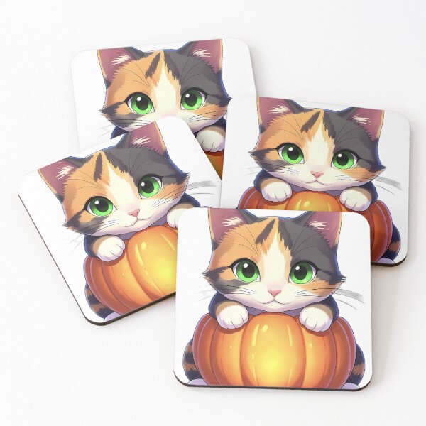 Item preview, Cute Calico Kitten Peeking Over Carved Autumn Pumpkin designed and sold by pumsquare.