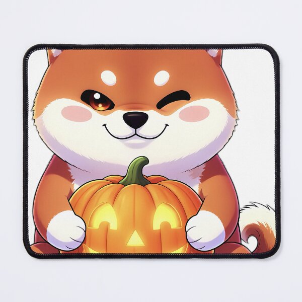Item preview, Cute Shiba Inu Puppy Hugging Cheerful Jack-o'-Lantern Pumpkin designed and sold by pumsquare.