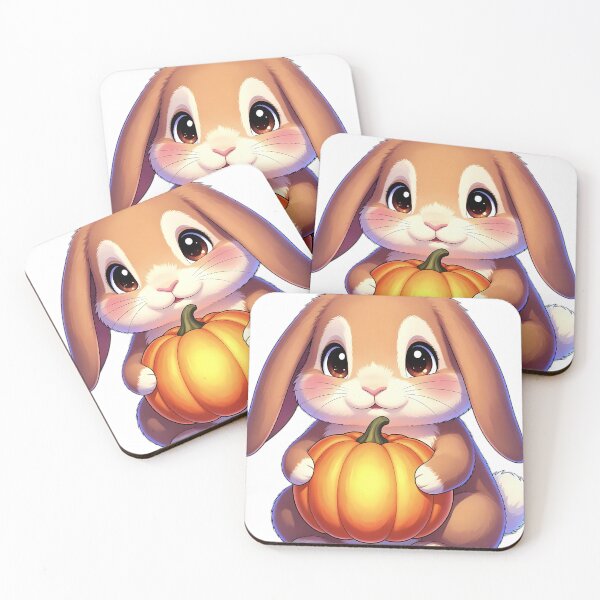 Item preview, Cute Holland Lop Bunny Hugging Glowing Autumn Pumpkin designed and sold by pumsquare.