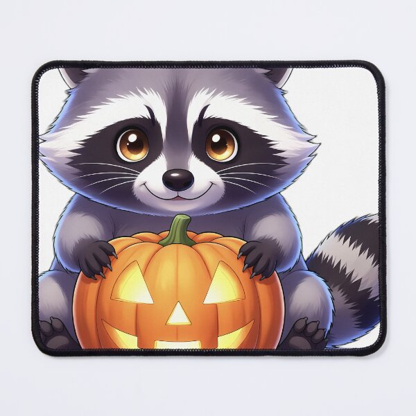Item preview, Cute Raccoon Kit Peeking Behind Carved Jack-o'-Lantern Pumpkin designed and sold by pumsquare.