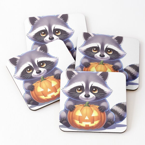 Item preview, Cute Raccoon Kit Peeking Behind Carved Jack-o'-Lantern Pumpkin designed and sold by pumsquare.