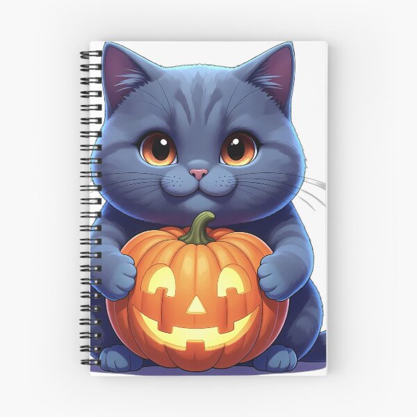 Item preview, Cute British Shorthair Kitten Hugging Smiling Jack-o'-Lantern Pumpkin designed and sold by pumsquare.