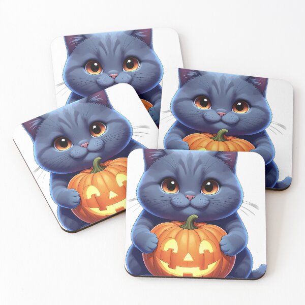 Item preview, Cute British Shorthair Kitten Hugging Smiling Jack-o'-Lantern Pumpkin designed and sold by pumsquare.