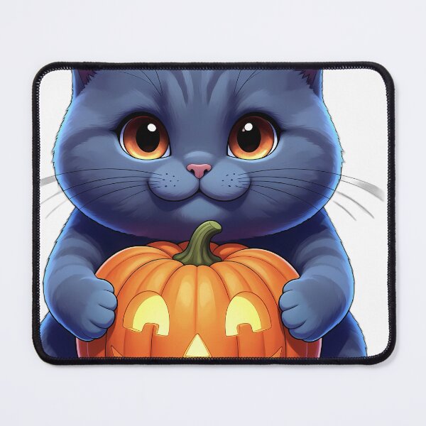Item preview, Cute British Shorthair Kitten Hugging Smiling Jack-o'-Lantern Pumpkin designed and sold by pumsquare.