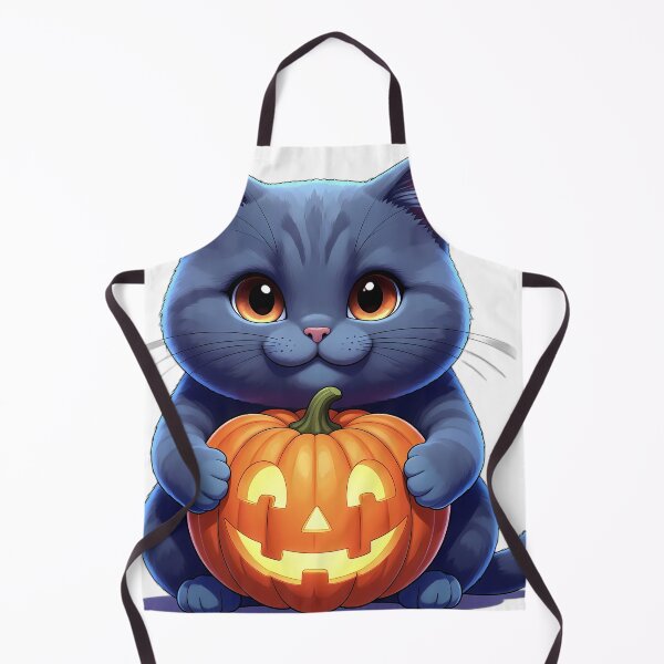 Item preview, Cute British Shorthair Kitten Hugging Smiling Jack-o'-Lantern Pumpkin designed and sold by pumsquare.