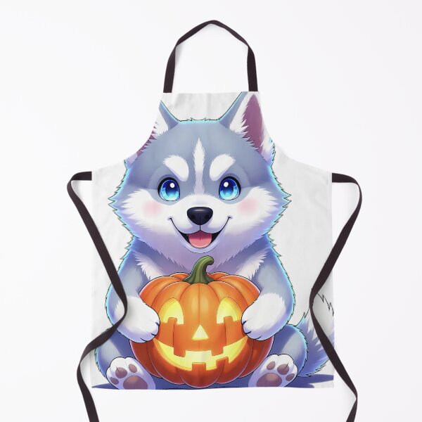 Item preview, Cute Siberian Husky Puppy Hugging Glowing Jack-o'-Lantern Pumpkin designed and sold by pumsquare.