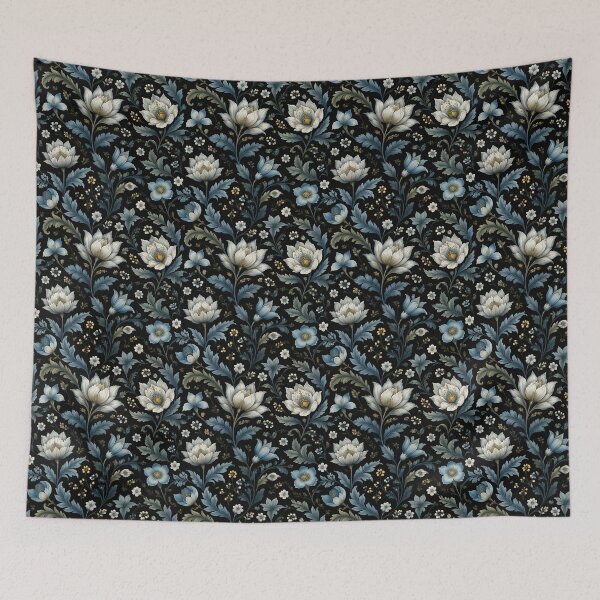Item preview, Vintage Blue White Floral Damask Seamless Pattern designed and sold by FestivityFinds.