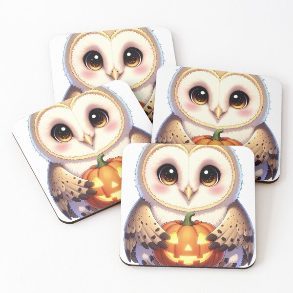 Item preview, Cute Baby Barn Owl Hugging Glowing Jack-o'-Lantern Pumpkin designed and sold by pumsquare.