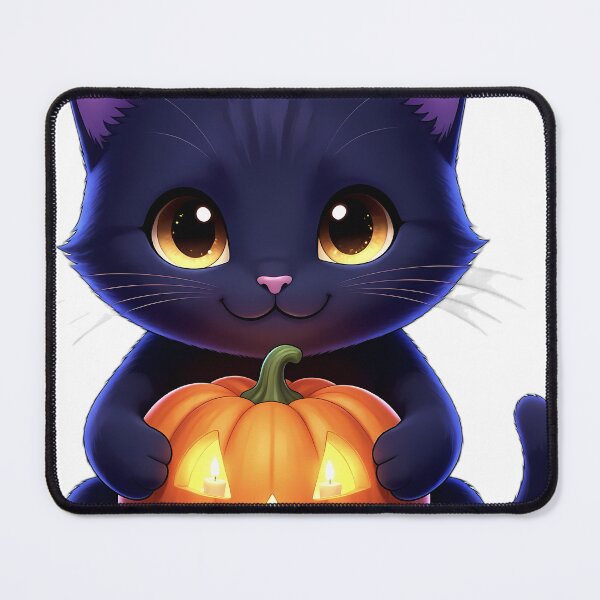 Item preview, Cute Halloween Black Kitten Hugging Glowing Jack-o'-Lantern Pumpkin designed and sold by pumsquare.