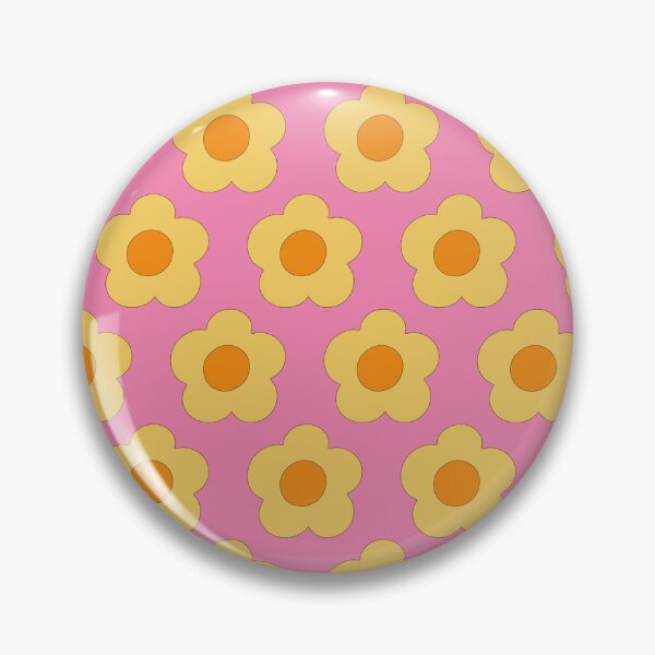 Item preview, Groovy retro style simple graphic yellow florals on pink designed and sold by PrettywithColor.