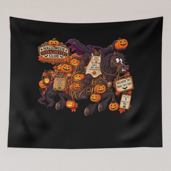 Item preview, ⚡HALLOWEEN OVERACHIEVERS CLUB -  Headless Horseman Pumpkin Delivery Department - dark version designed and sold by WheelieGdArt.