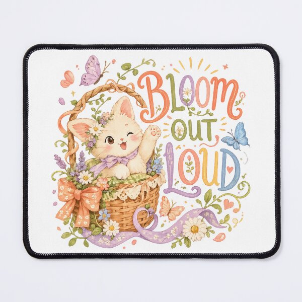 Item preview, Bloom Out Loud Cute Kitten Floral Basket Spring Cottagecore Art Design designed and sold by inkoutninja.