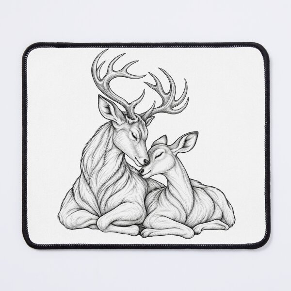 Item preview, Majestic Deer and Fawn Black and White Sketch designed and sold by Nicha Studio.