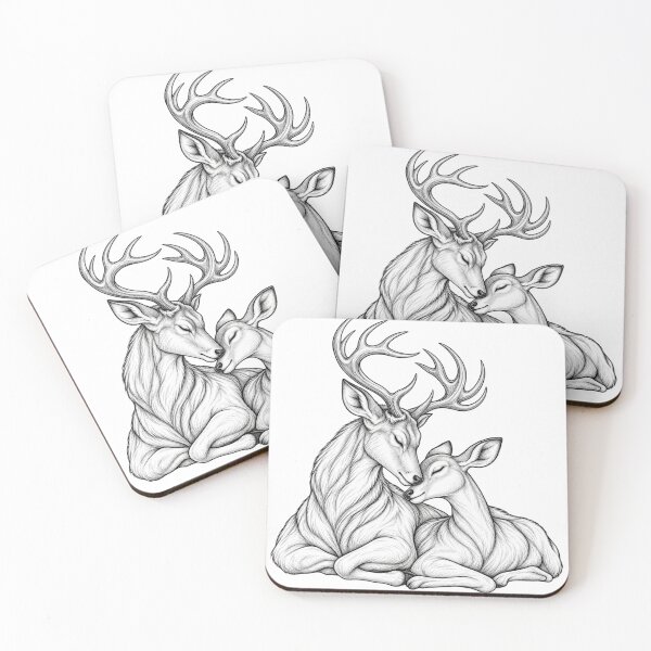 Item preview, Majestic Deer and Fawn Black and White Sketch designed and sold by Nicha Studio.