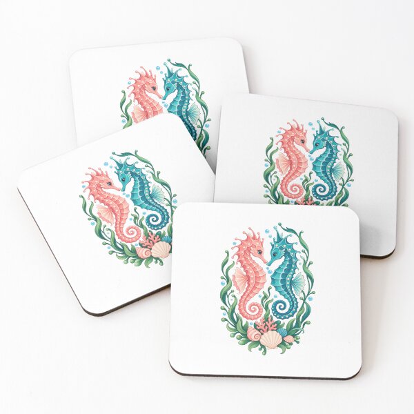Item preview, Pastel Seahorse Pair with Underwater Flowers designed and sold by skyartdesign.