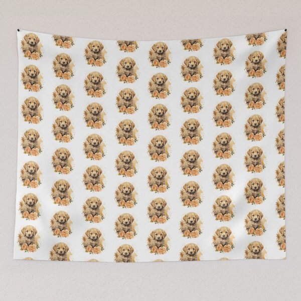 Item preview, Golden Rose Puppy | Elegant Floral Aesthetic Art designed and sold by Mandayartstudio.