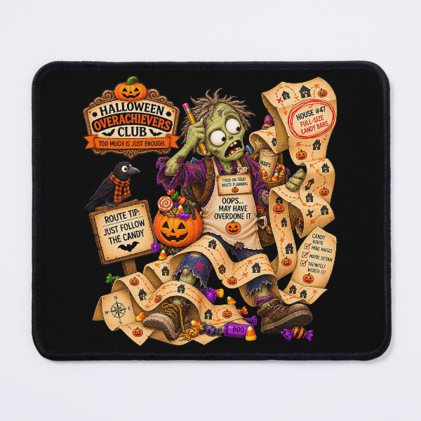 Item preview, ⚡HALLOWEEN OVERACHIEVERS CLUB - Zac Zombie's Trick-or-Treat Route Planning - dark version designed and sold by WheelieGdArt.